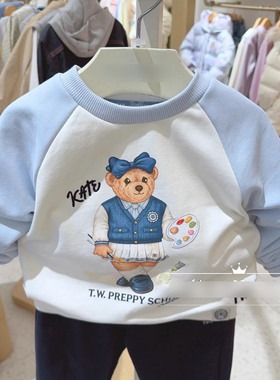 2025春季新款小熊童装女童休闲风圆领套头卫衣拼色TKMW251255A