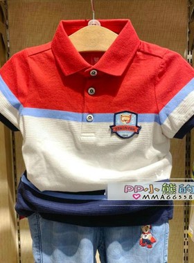 现货夏男童纯棉撞色短袖T恤休闲polo衫童装PCHAB6412N红色蓝色