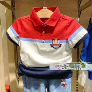 夏季男童纯棉撞色短袖T恤休闲polo衫童装PCHAB6412N 红色蓝色