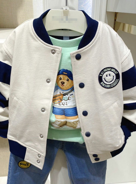 春秋季新款小熊童装男童棒球服外套休闲学院风夹克TKJJ213801B SR