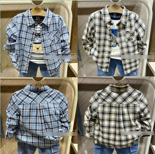 男童长袖衬衫格子休闲