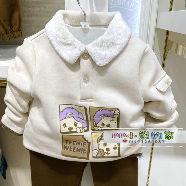 现货秋冬款小熊童装男童加绒卫衣韩版翻领上衣T0MW214T02A