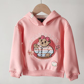 TTMW234956A 女童刺绣小熊连帽休闲卫衣 春秋季 款