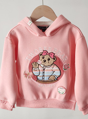 春秋季款女童刺绣小熊连帽休闲卫衣 TTMW234956A