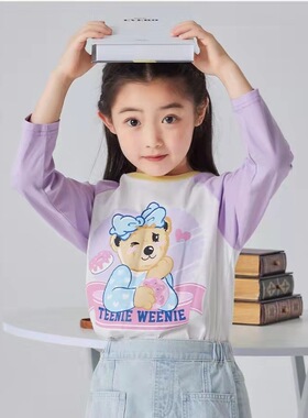 春秋女童卡通小熊洋气纯棉长袖T恤儿童上衣TKLA227592K