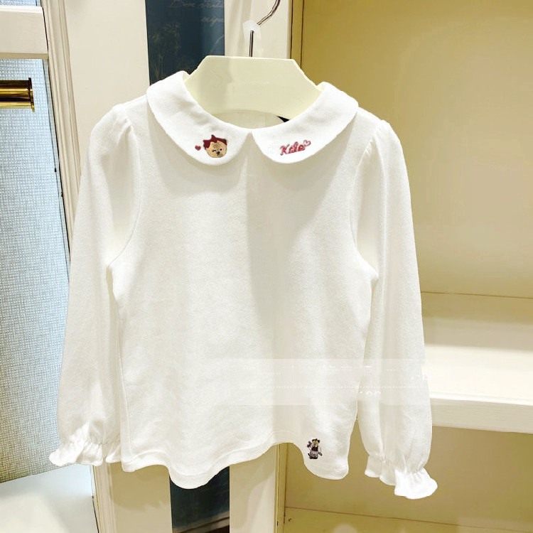 25春季女童休闲长袖T恤纯棉打底衫上衣小熊娃娃领衬衣HA203851K