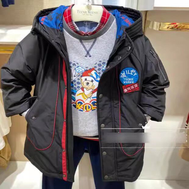 冬款小熊童装男童休闲中长款国潮羽绒服保暖时尚卡通TKJD214T02A