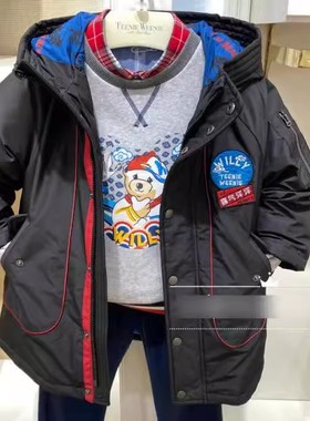 冬款小熊童装男童休闲中长款国潮羽绒服保暖时尚卡通TKJD214T02A