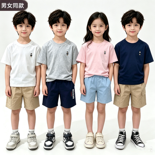 2025夏季新款男女童短袖T恤小熊圆领休闲基础款百搭SLRW256597H