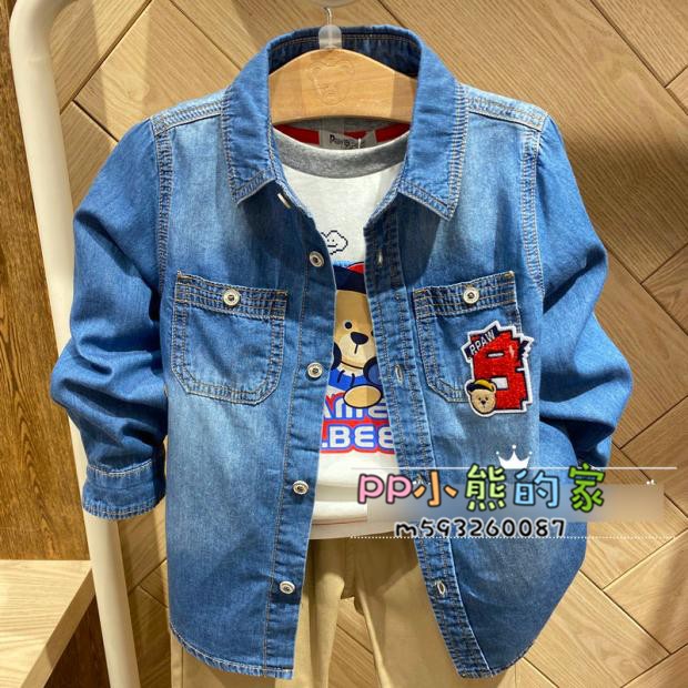 现货男童春秋款牛仔衬衫翻领