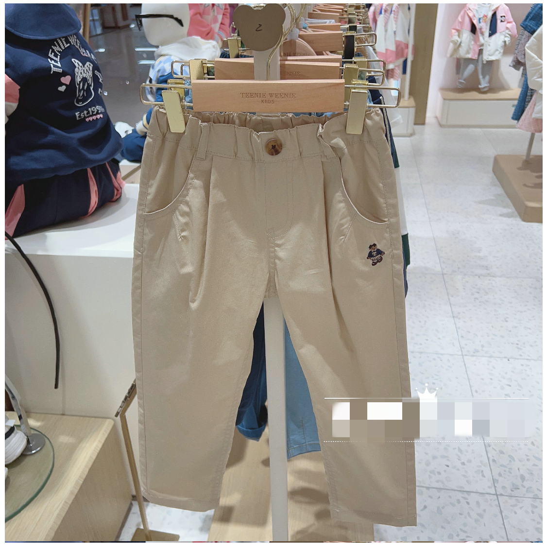春夏女童休闲薄长裤简约米色防蚊裤松紧腰小熊童装TKTC232351B SR