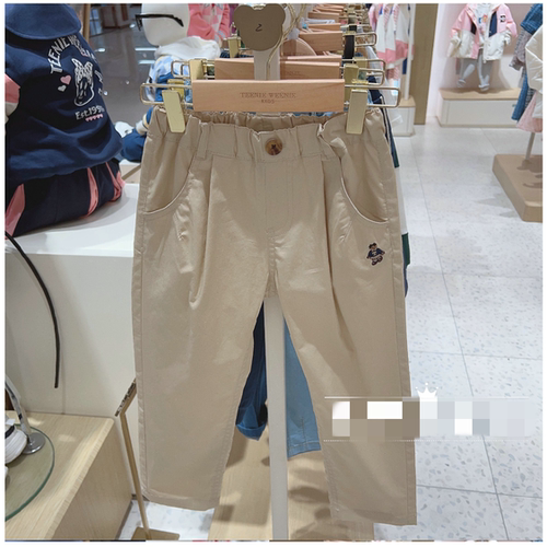 春夏女童休闲薄长裤简约米色防蚊裤松紧腰小熊童装TKTC232351B SR