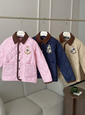2024秋冬季男女童英伦复古学院风棉服保暖压格外套HBLL24-4-1