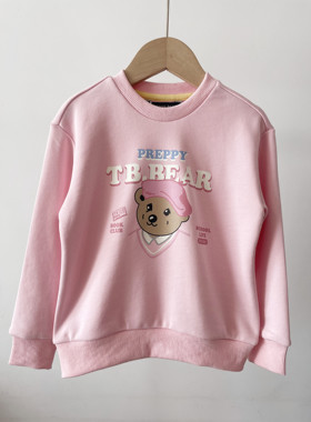 2024春款女童粉色卫衣圆领卡通小熊休闲毛圈上衣TTMW241253K