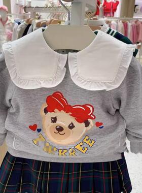 春秋季女童大翻领长袖卫衣卡通小熊婴童套头衫灰色TOMW231252A