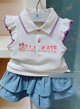 现货夏季女婴童翻领花边短袖T恤T0HA226351K裙裤T0TH202551A