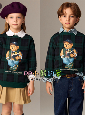 现货25秋冬新款男女童加绒英伦风休闲格子卫衣中大童TKMA258983N