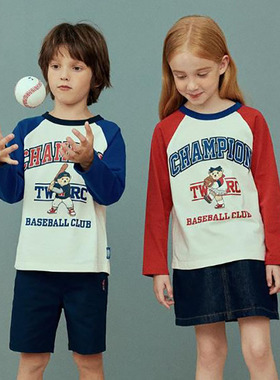 新款秋季美式复古运动风圆领插肩袖上衣T恤薄款TKLA237791H