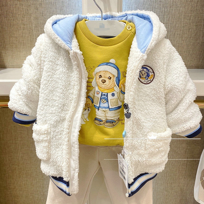 小熊童装冬款男童毛绒外套棉服保暖棉衣婴童休闲T0JP204T01A SR