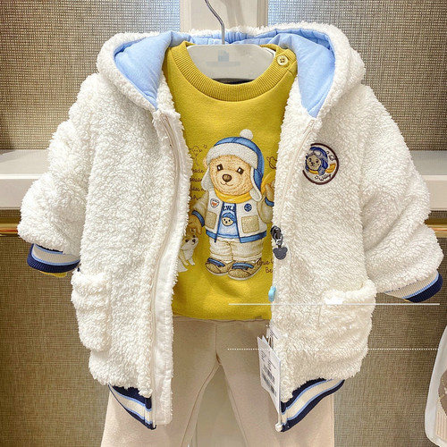 小熊童装冬款男童毛绒外套棉服保暖棉衣婴童休闲T0JP204T01A SR
