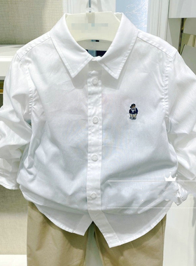 春秋季新卡通小熊童装男童纯白色长袖衬衫百搭学院TKYW213802A SR