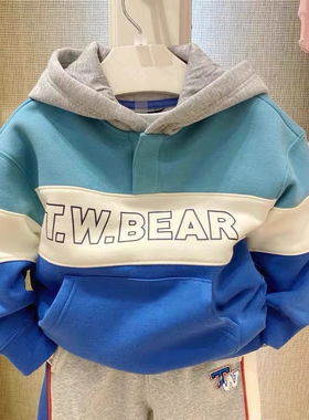卡通小熊童装秋冬季男童加绒连帽拼色时尚卫衣TKMW211102B