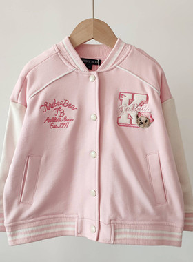 2024春秋新款女童棒球服外套休闲卡通小熊中大童TTJM241251B