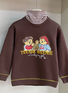 卡通风印花加绒卫衣男女童高领假两件套头保暖上衣TKMW214T11A