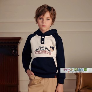 2025春秋冬新款小熊童装男童连帽拼色插肩袖加绒卫衣TKMW251101B