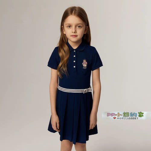 2025夏季小熊女童学院风短袖连衣裙百褶中大童POLO裙TKOM256345I