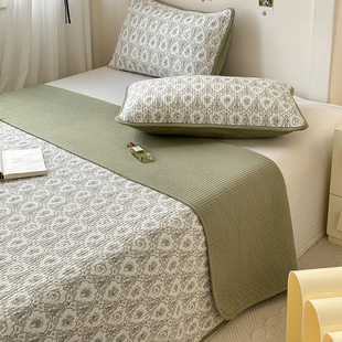 韩式复古小碎花双面全棉床盖三件套纯棉绗缝夹棉榻榻米防滑床单垫