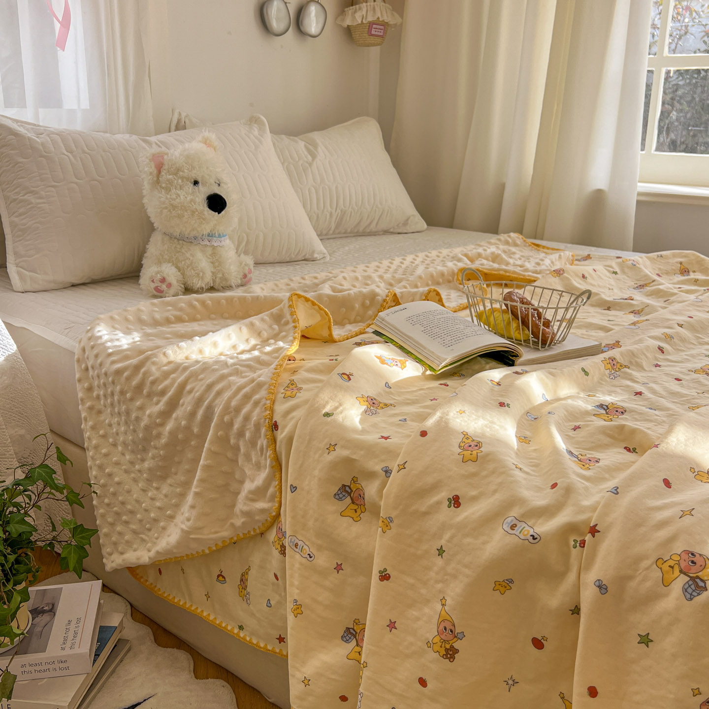 A类婴儿盖毯全棉双层纱布豆豆毯儿童幼儿园午睡毯夏季空调毯四季