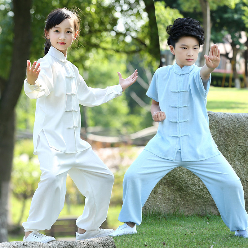 儿童太极服棉麻夏季短袖小孩子武术衣服男童女童中国风练功夫唐装