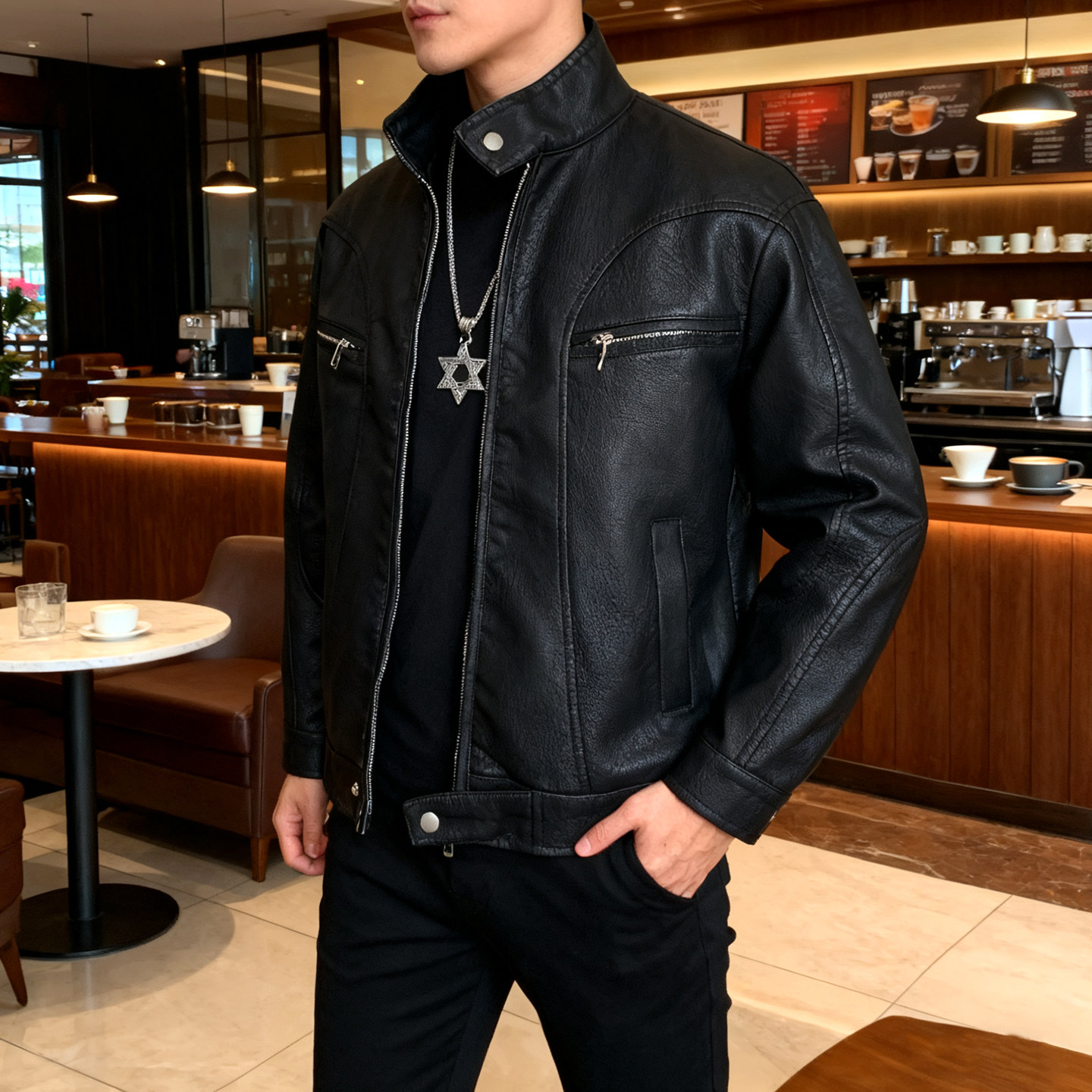 2025秋冬新款立领皮衣男夹克韩版修身机车短款美式复古潮牌PU外套