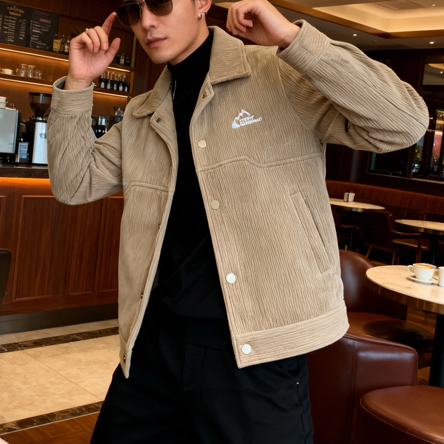 时尚高级感翻领男夹克呢子短款风衣2025秋冬新款韩系通勤外套上衣