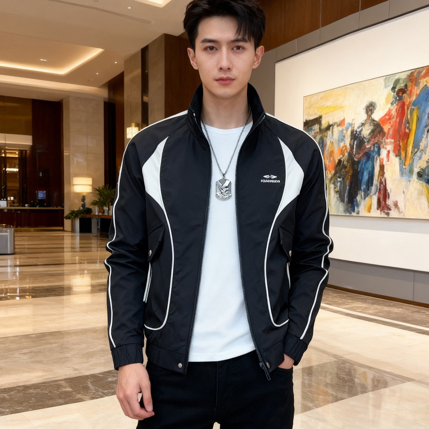 秋季男装夹克潮流防风时尚韩版外套男修身高级感拼色休闲百搭上衣