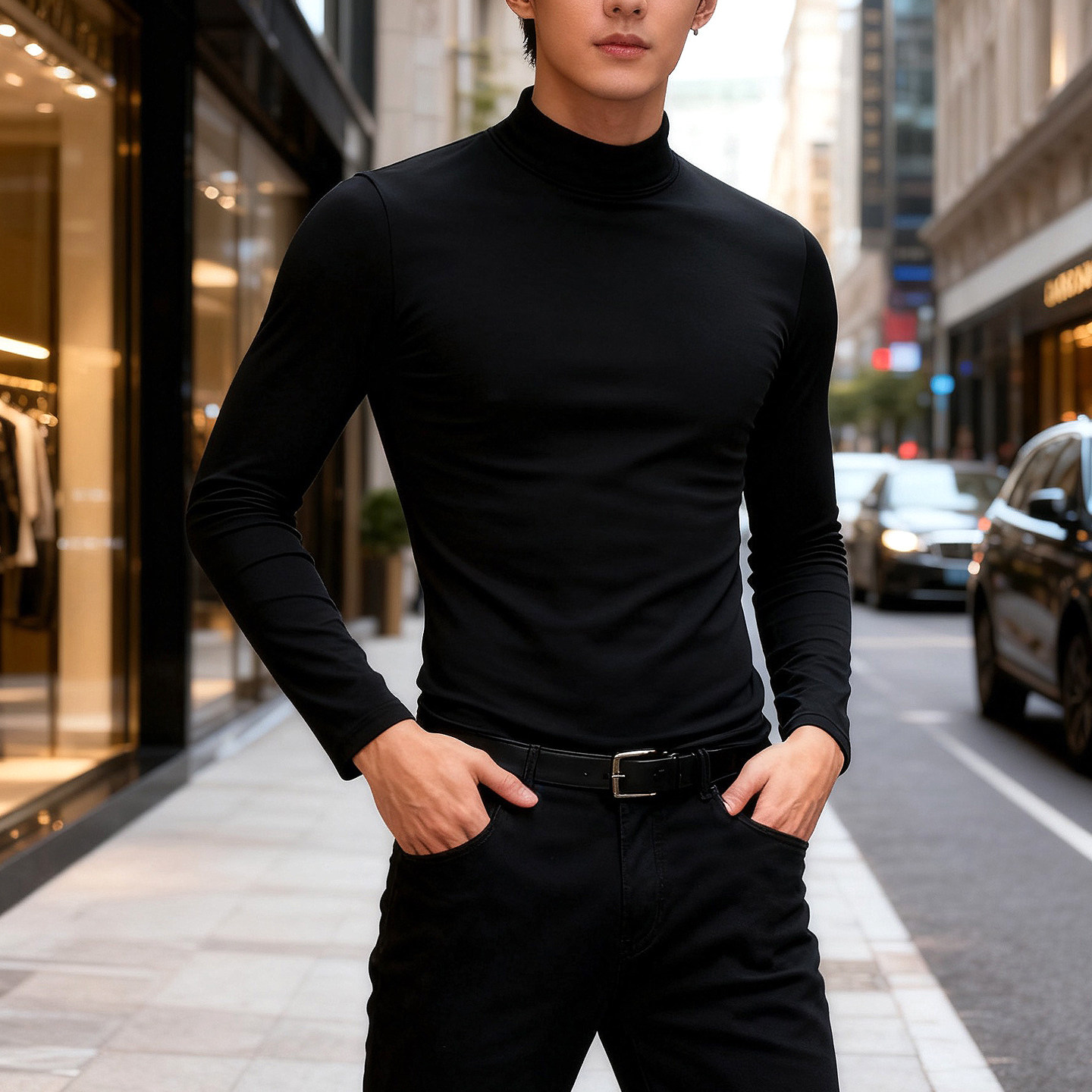 男士德绒半高领纯色打底衫秋冬保暖舒适基础内搭修身长袖T恤秋衣