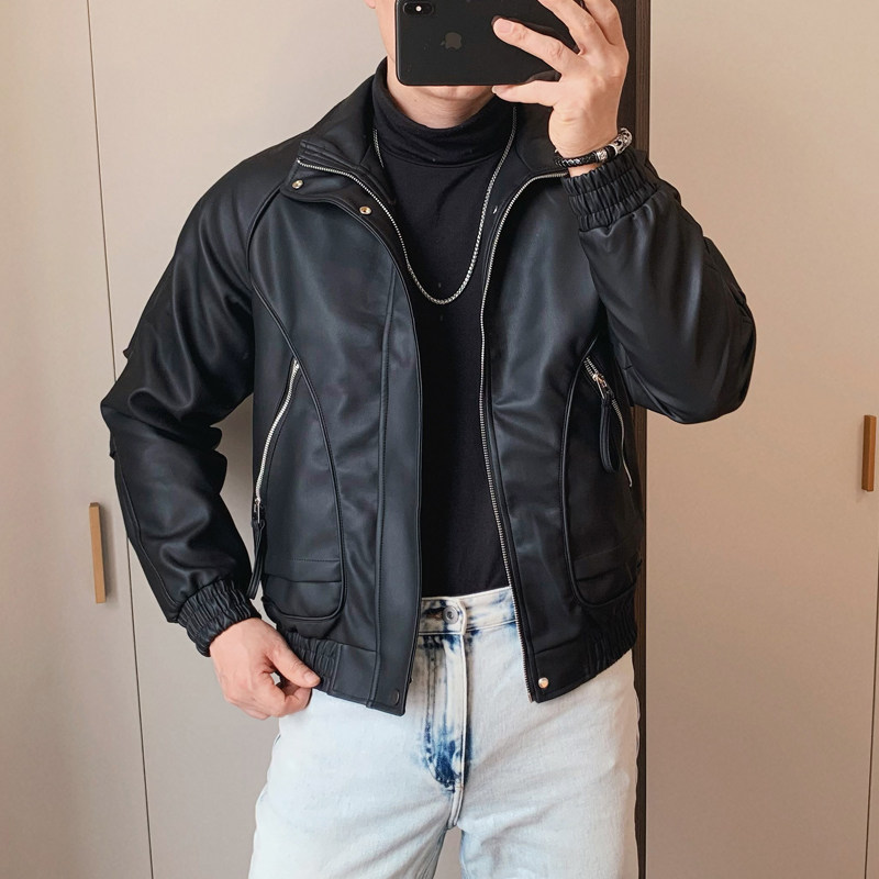 皮衣外套男士秋冬新款立领潮流百搭休闲短款修身皮夹克男机车上衣