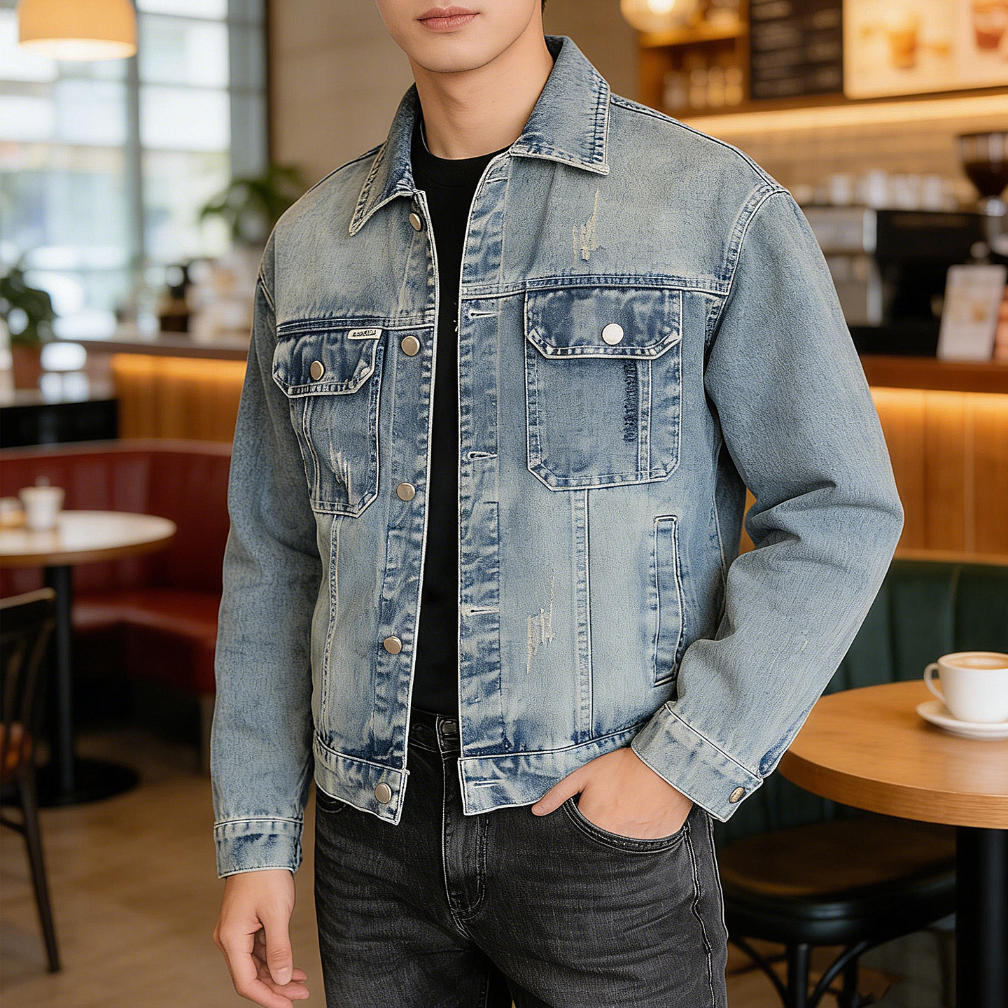 美式复古2026春秋新款翻领工装牛仔外套高级感痞帅男青年夹克上衣