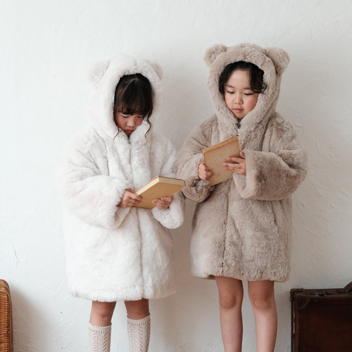 25秋冬 毛毛外套保暖可爱休闲小熊可爱皮毛一体新款童装 mes kids