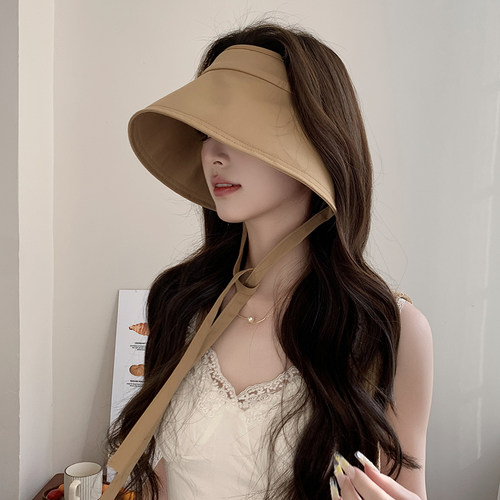 新款户外女夏季防晒空顶帽子显脸小适合方圆脸遮阳帽大头围太阳帽
