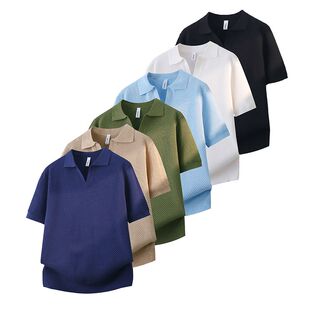 2026新款短袖菠萝针夏季领透气轻薄V领短袖男时尚休闲针织POLO衫