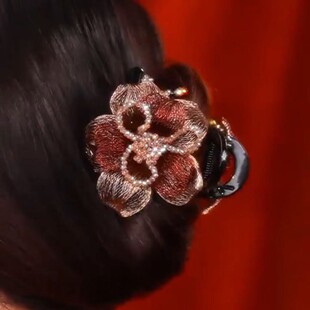 高端感发夹女六瓣花盘发抓夹手工编织铜丝花朵鲨鱼夹头饰大号抓夹
