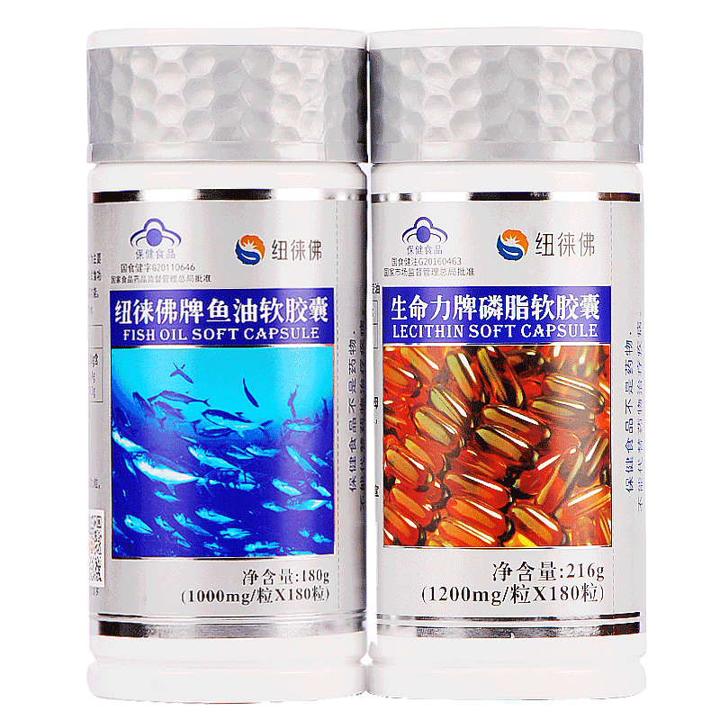 纽徕佛深海鱼油180粒+生命力卵磷脂180粒套餐调节血脂中老年保健