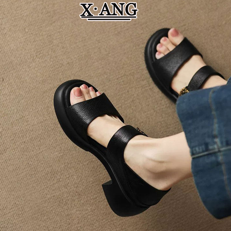 复古风超软底不累脚踩屎感凉鞋女款夏季外穿配裙子粗跟罗马女鞋子