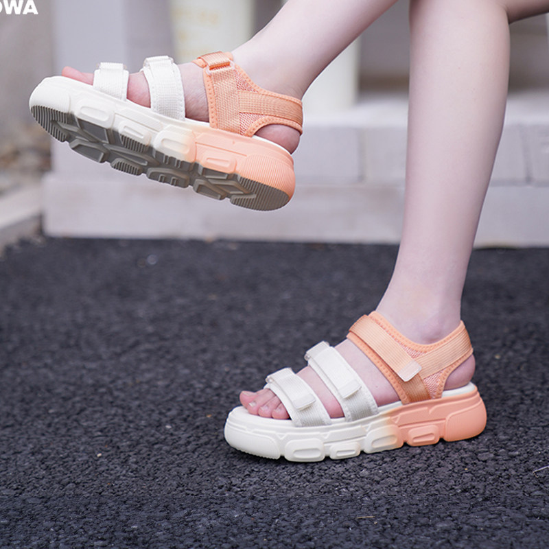 墨瓦mowa凉鞋女夏平底2021新款魔术贴百搭休闲软底厚底沙滩鞋正品