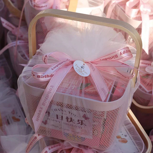 结婚伴手礼篮宝宝满月宴成人礼手提篮生日周岁回礼提手篮网纱空盒