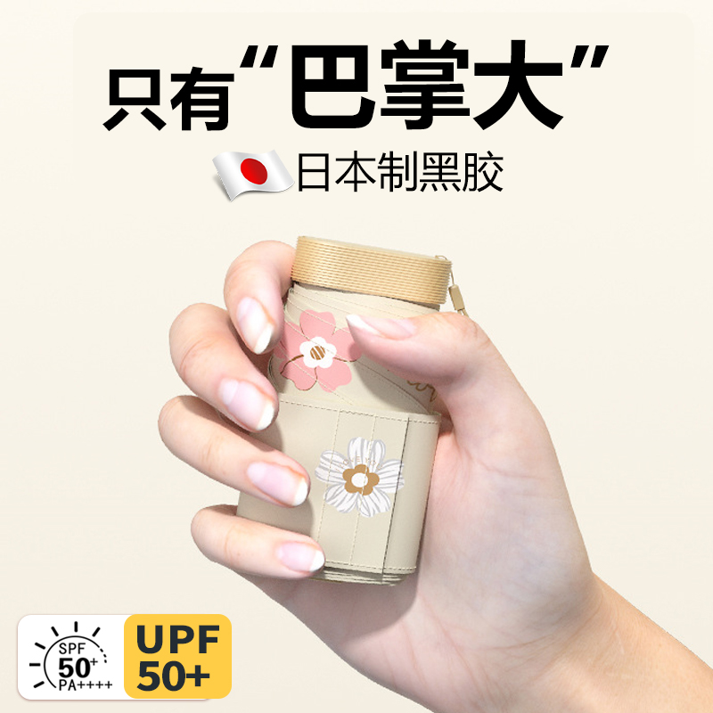 日本2025新款遮阳伞女黑胶防晒抗UV小巧可携式折叠卡片免折叠
