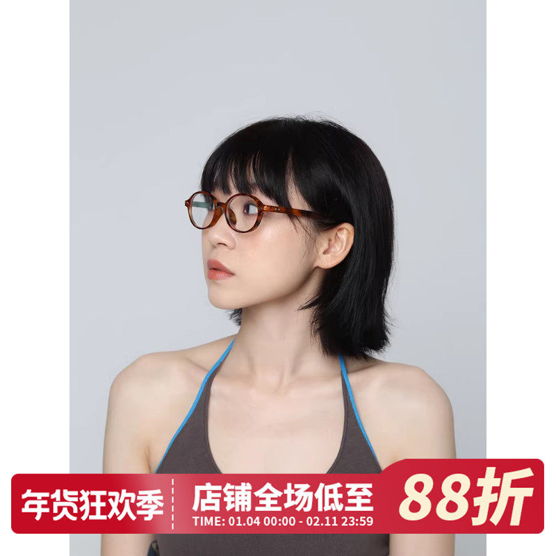 张元英同款书呆子眼镜小脸f防蓝光平光镜复古椭圆形玳瑁猫眼镜框