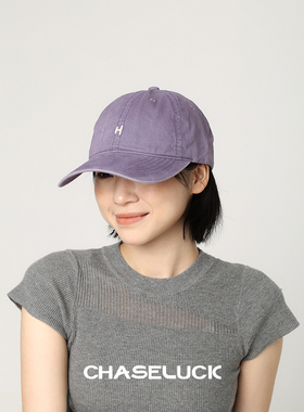 2026新款字母H紫色棒球帽复古显脸小男女做旧大头围防晒鸭舌帽子